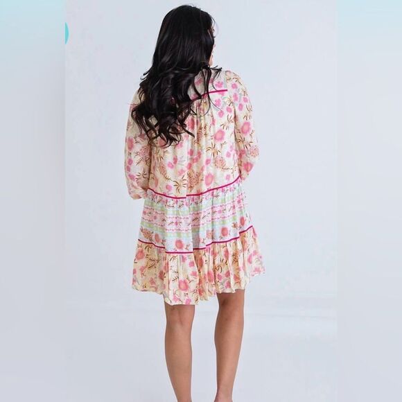 Karlie Floral Print Boho Relaxed Fit Dress In Pink And Yellow Size S - Picture 2 of 12